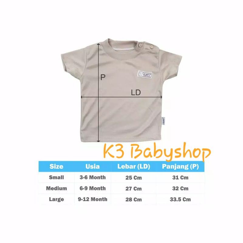 Oblong Pendek Bis Rib Fluffy seri khaki coklat putih white kaos bayi anak SNI baju rumah