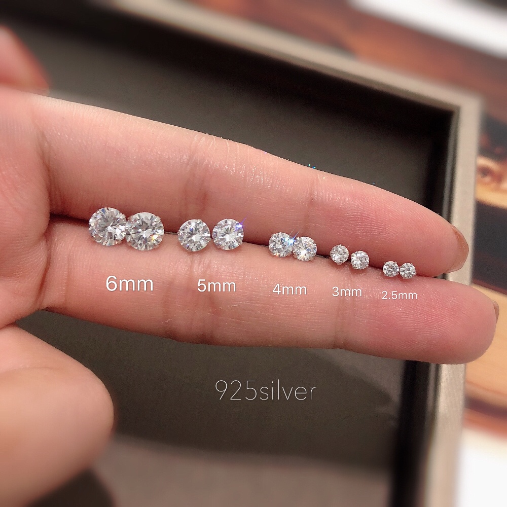 Roselife 1 Pasang Anting Tusuk Sterling Silver 925 Hias Kristal Zircon Kubik Bulat Untuk Wanita