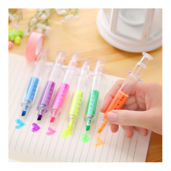 Stabilo Pen Warna isi 6pcs Lucu dan Unik / Syringe Highlighters