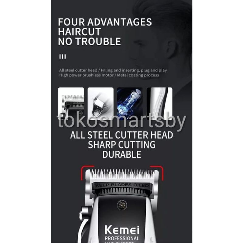 KEMEI KM-2619 Alat Cukur Rambut Profesional Tanpa Kabel Rechargeable