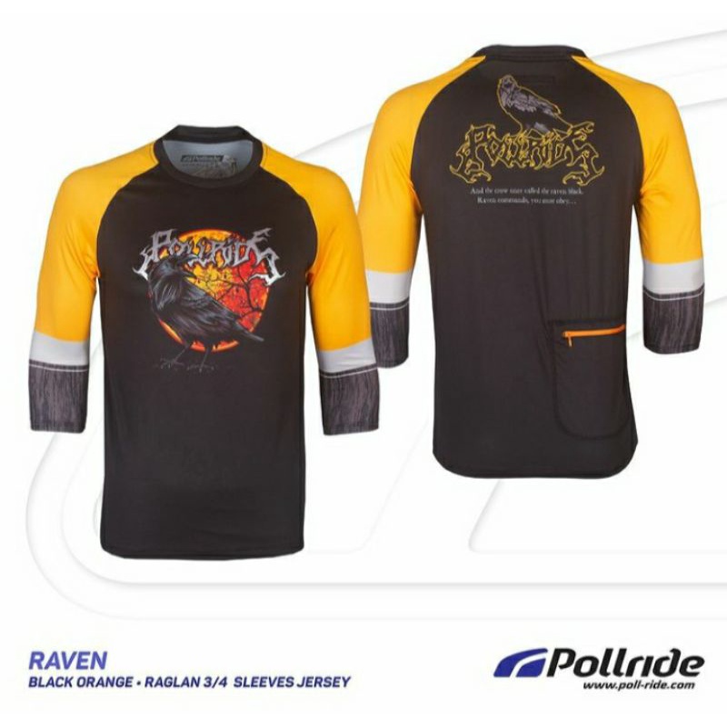 Jersey sepeda 3per4 mtb dh xc am/jersey gravel merk pollride RAVEN BLACK ORANGE