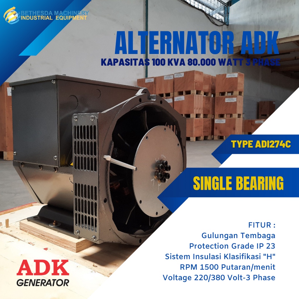 adk generator 80.000 watt - double / single bearing 100 kva 3phase