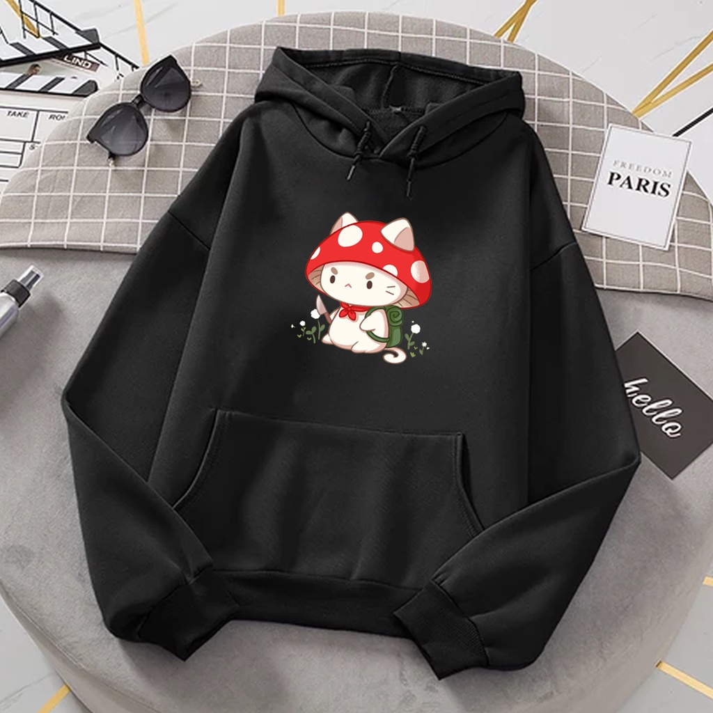 Sweater hoodie anak perempuan MUSHROOM CAT sweter anak cewek cowok murah