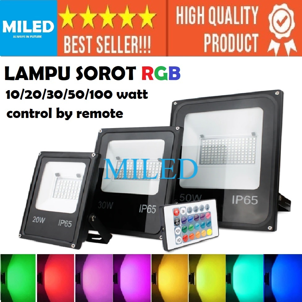 LAMPU SOROT RGB / WARNA WARNI 10/20/30/50 - 100 WATT LAMPU TEMBAK OUTDOOR ANTI AIR SNI