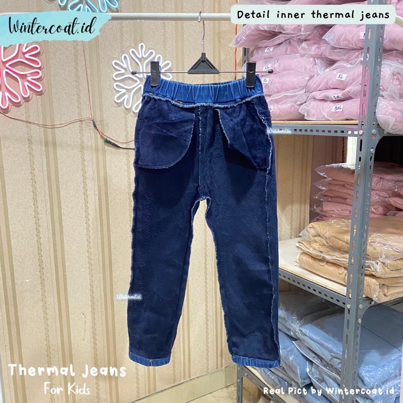 Celana jeans winter anak denim hangat import thermal musim dingin cowok cewek