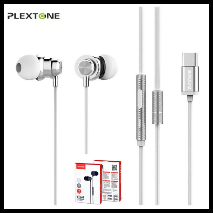 Plextone X56M Earphone Type-C Wired Headset Mic Headphone Waterproof - Silver Edisi Spesial