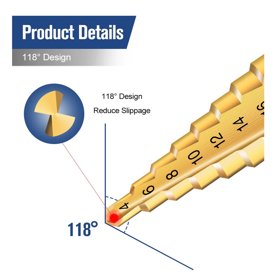 Mata Bor Pagoda Spiral Besi Kuningan Kayu Plastik Step Drill Tingkat Payung Cone 3 PCS 4 12 20 32