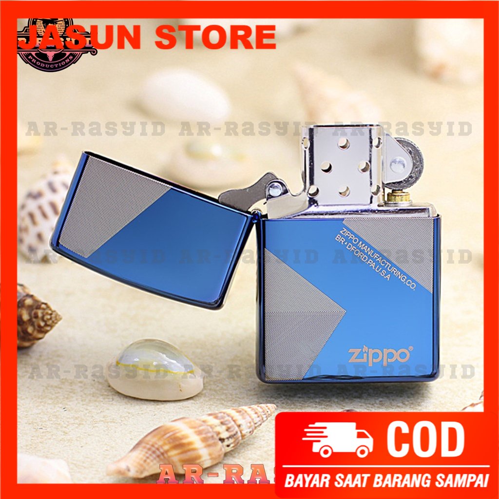 BISA COD! Korek Api Minyak Zippo Blue Ice Light Geometry Biru Logo 20446