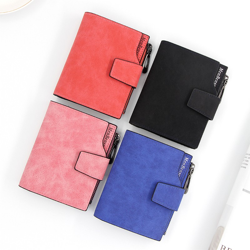 ENBENSE M008 Wanita warna Solid pengait ritsleting panjang koin dompet kopling dompet kulit Buram Ku