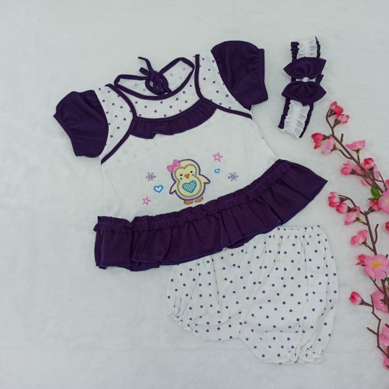 [Ss-1018] Pakaian Bayi Perempuan Size 0-6bulan Gratis Bando, Baju Bayi Lucu, Setelan Bayi