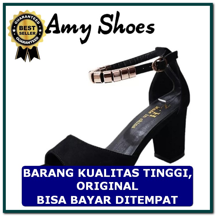 Sepatu Hils Wanita Mika Kaca High Heels Cantik Murah Casual Impor NI435 Sepatu  Ceribeel - Hitam,