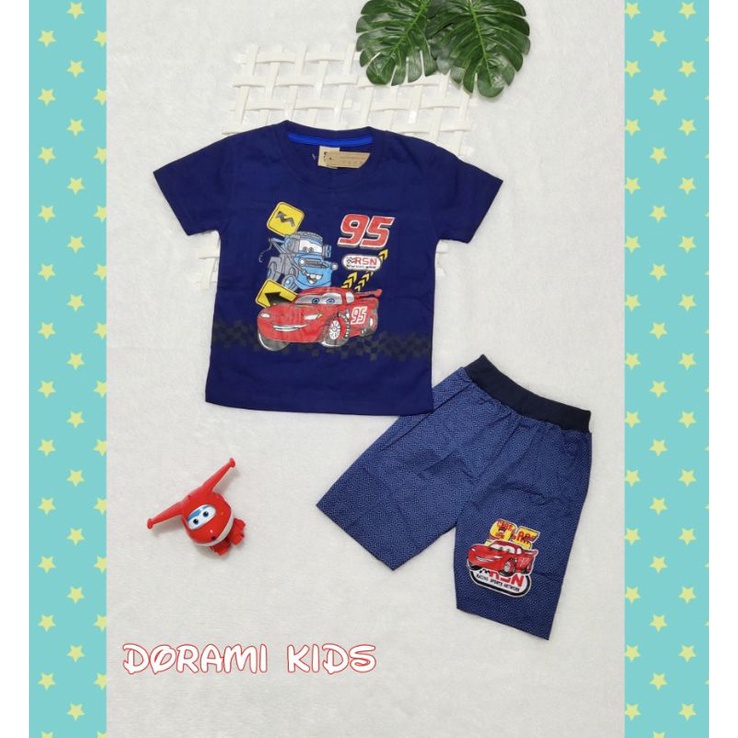 Setelan anak laki usia 1-8 tahun gambar mobil Cars McQueen, baju + celana anak cowok 2 3 4 5 6 7