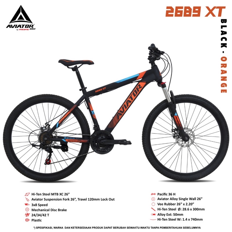 Sepeda Gunung Aviator 2689 XT 26inch Hi Teen Steel 3x8Speed
