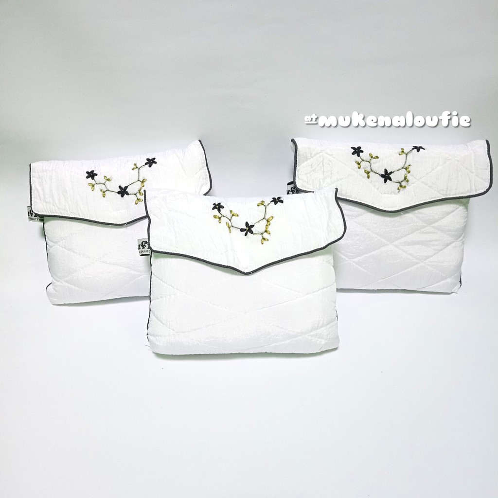 Mukena Dewasa Parasut Sulam Pita Polos Putih Size Jumbo Mukenah Travelling Tas