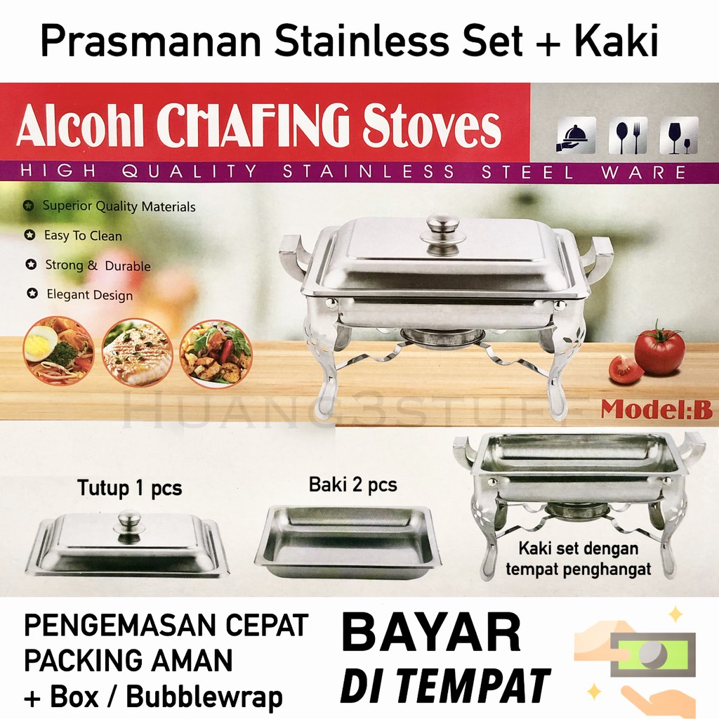 Prasmanan Segi Stainless Set Kaki Kompor Spiritus Tempat Makan Prasmanan Set Kaki dengan Penghangat