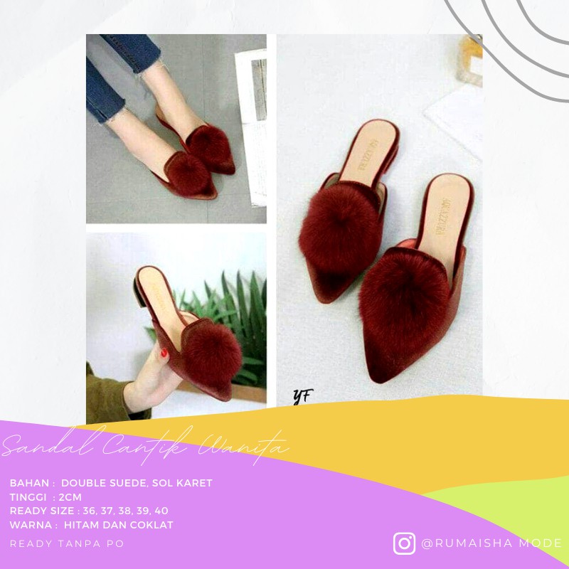 SANDAL WANITA SELOP  SENDAL SLOP KARET FLAT CEWE KERUT