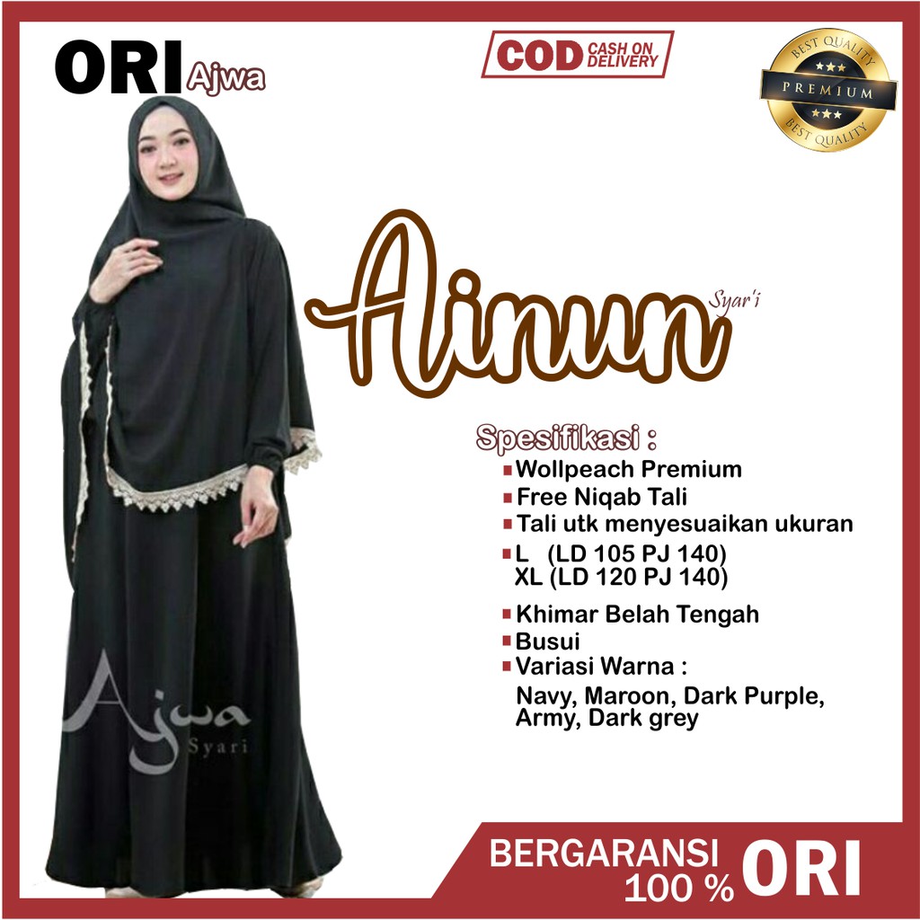 Gamis syari dewasa polos renda jumbo Ld 110 Ld 120