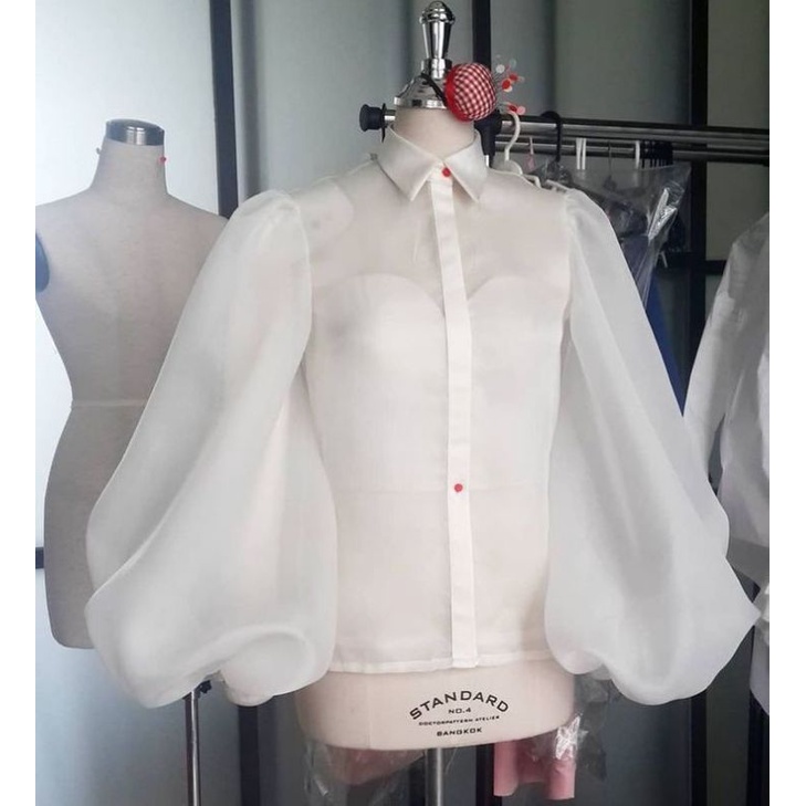 outer organza lengan balon transparan tanpa inner