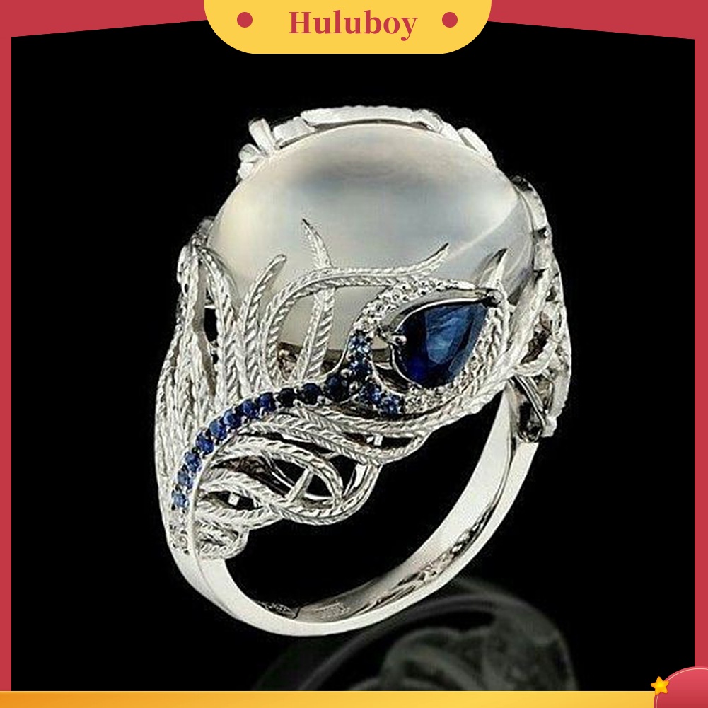 Hu Hu Hu Hu Hu Alat Bantu Pasang Kacamata♡ Cincin Wanita Hias Moonstone Imitasi Besar Gaya Vintage Menarik Untuk Pestahadiah