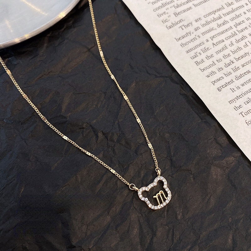 Kalung Rantai Klavikula Dengan Liontin Beruang Hollow Bahan Titanium Steel Untuk Wanita