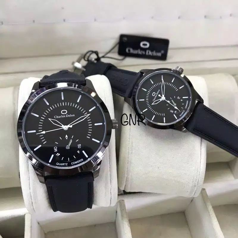 JAM TANGAN COUPLE CHARLES DELON RUBBER FREE BOX