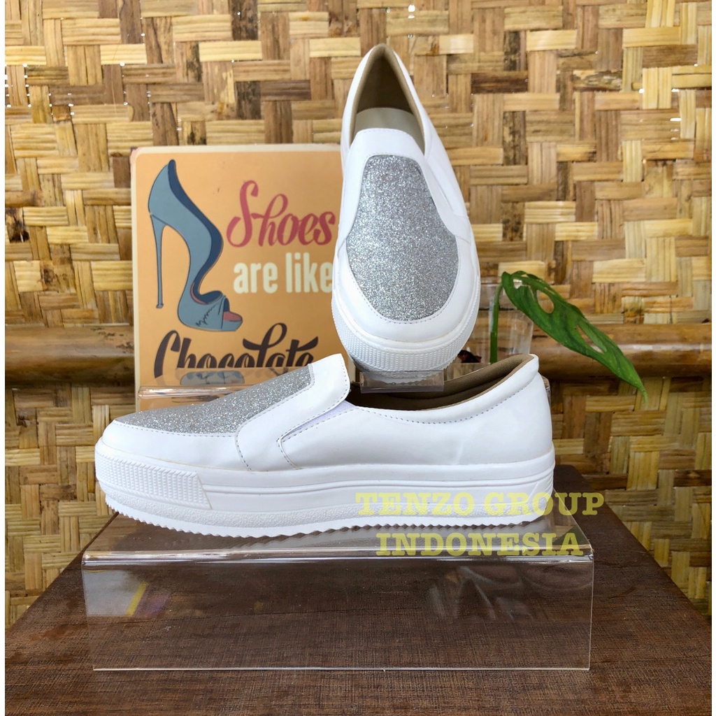Tenzo Shoes || Tnz 16 Gliter || Sepatu Wanita Tenzo Ori Bandung Model Gliter Putih