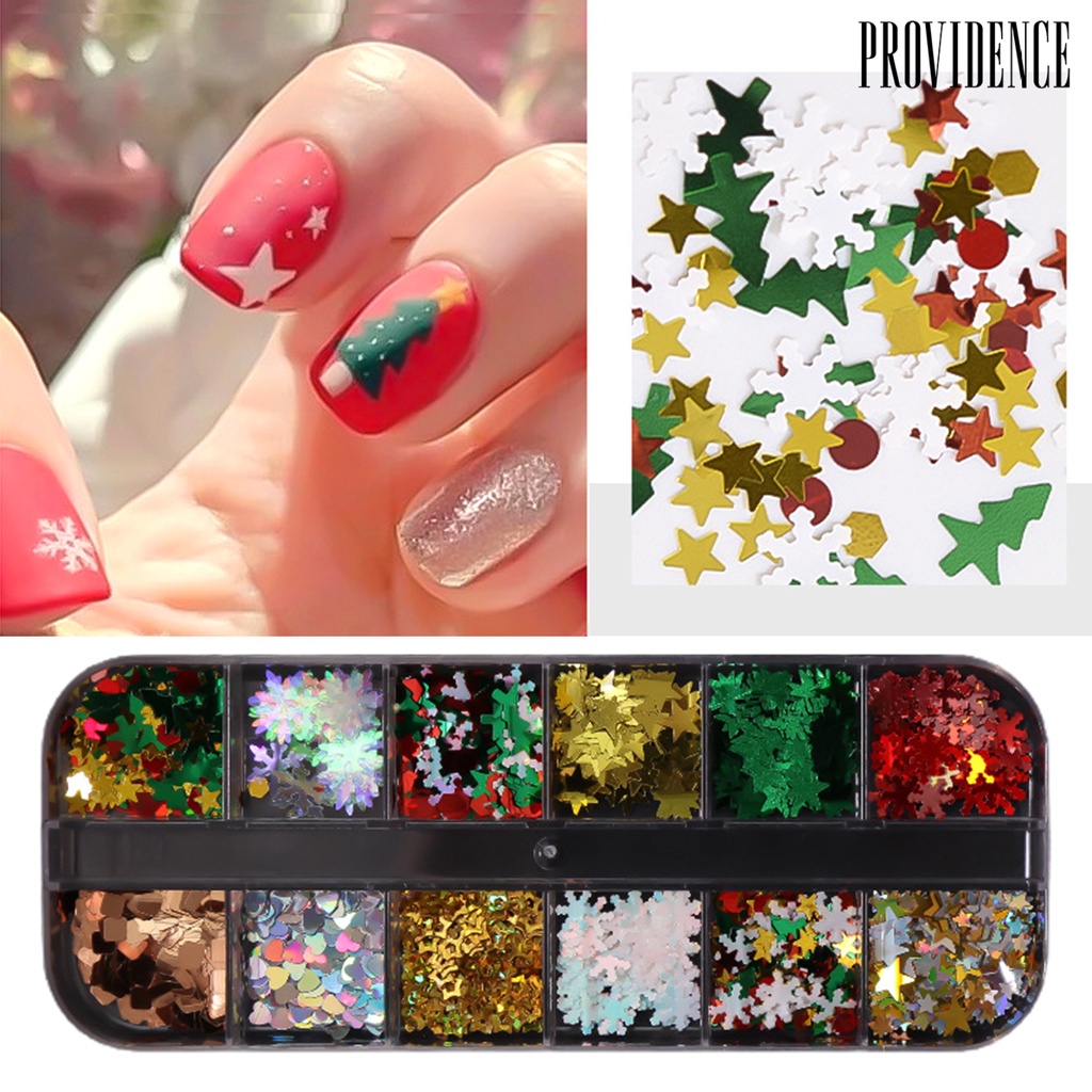 Providence 1 Kotak Payet Kuku Motif Snowflake / Bintang / Natal Untuk Dekorasi Nail Art / Manicure