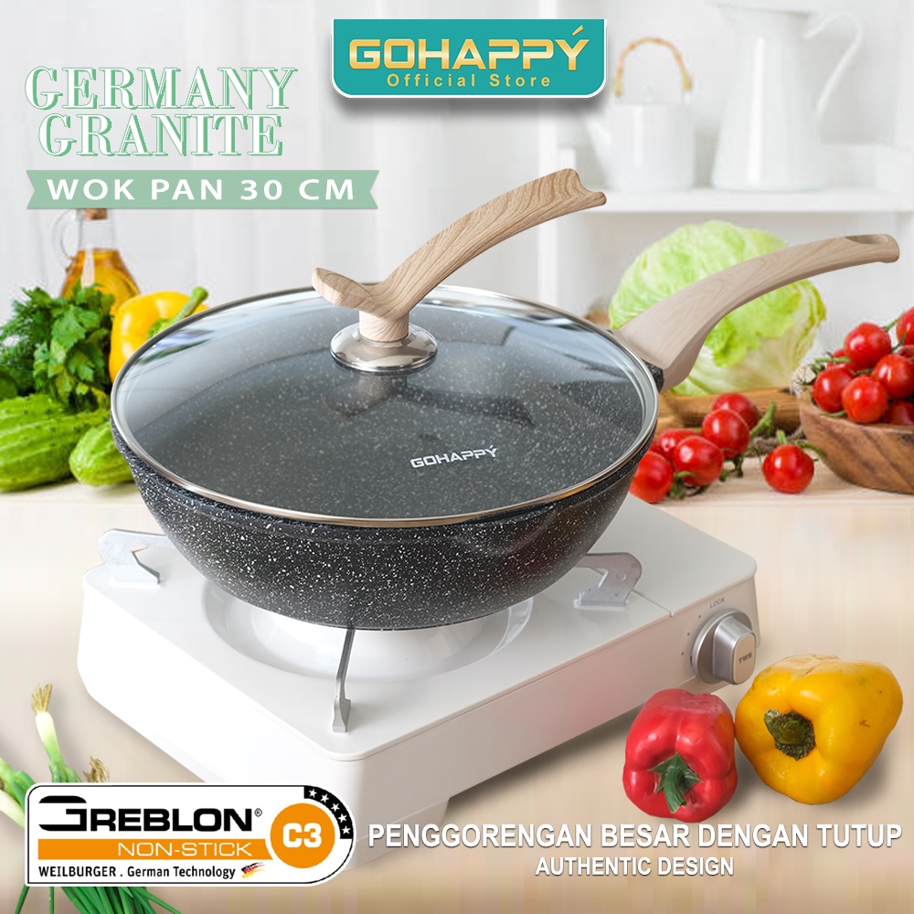 Panci Big 3 Germany Series Greblon C3 Gohappy Wok Casserole Fry pan Original