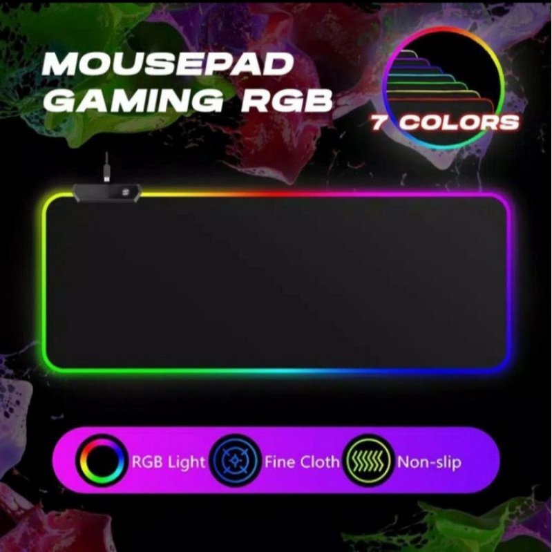 Tatakan Alas Mouse Pad Gaming LED RGB Anti Air 300x780x4mm pinggir jait Anti Air