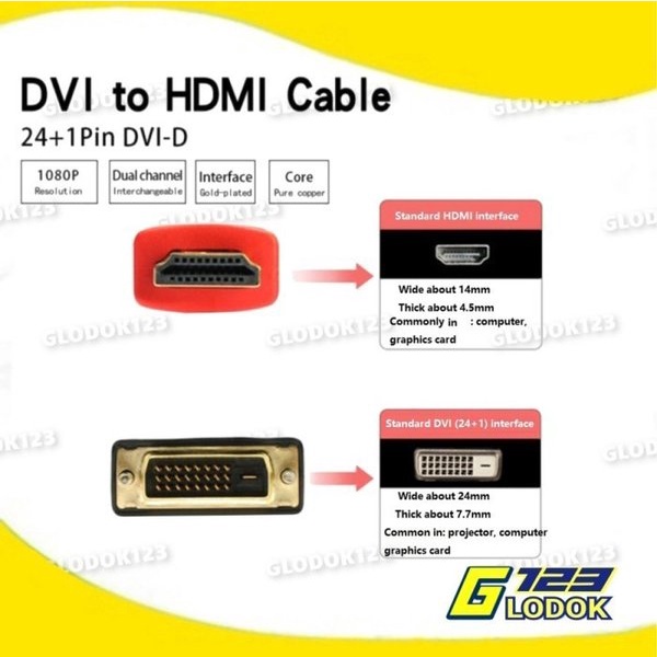 Cable Kabel HDMI Male To DVI Male 24 plus 1 FULL HD 1080P