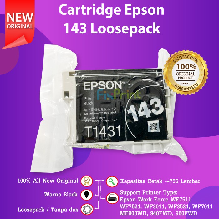 Epson 143 T143 Cartridge Tinta Original Printer WF-7511 WF7011 WF-3521 WF7511 WF3521 ME-900WD 960FWD