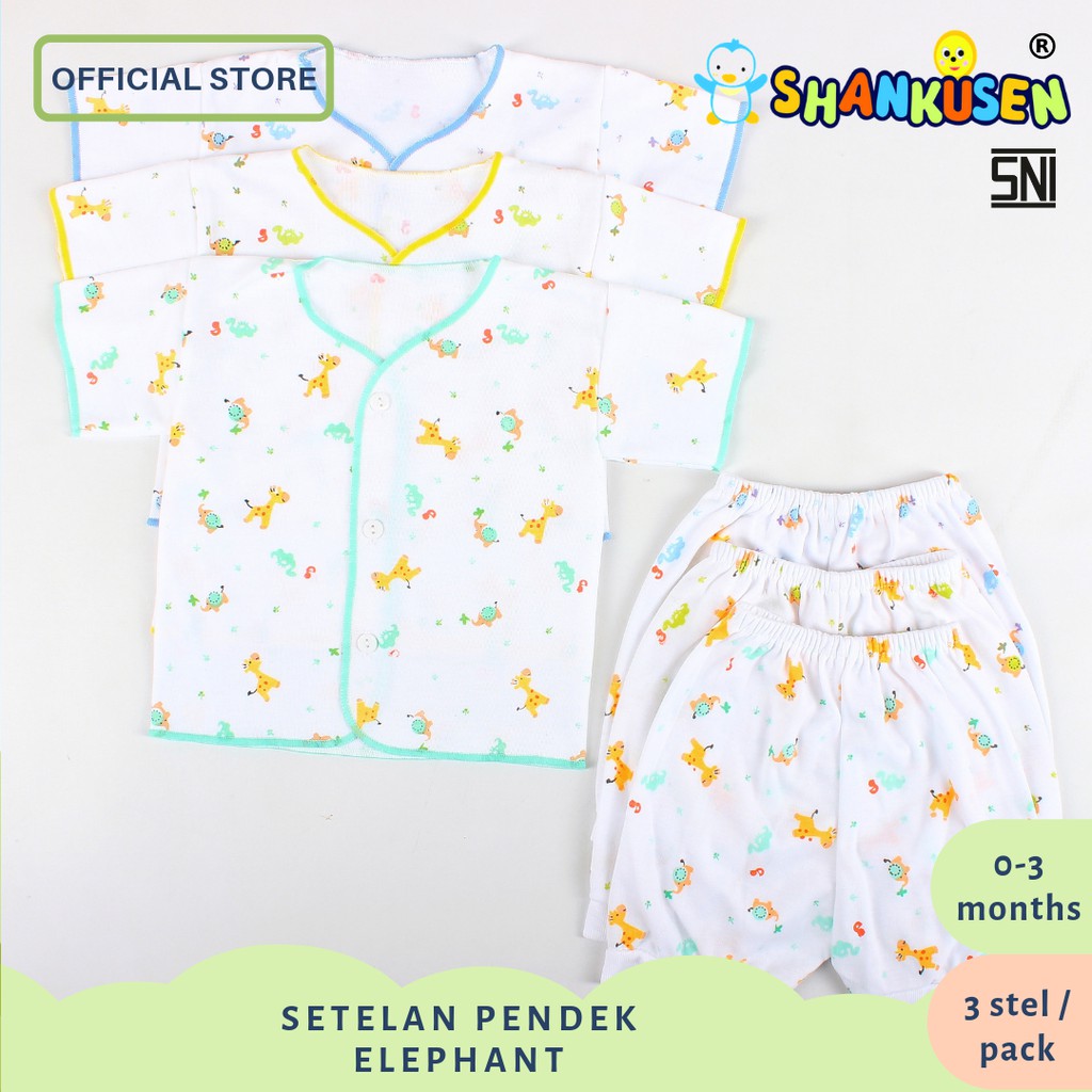 Setelan Baju Bayi Pendek Shankusen Gajah Elephant 3 stel Setelan Baju Bayi Pendek Shankusen Gajah Elephant 3 stel