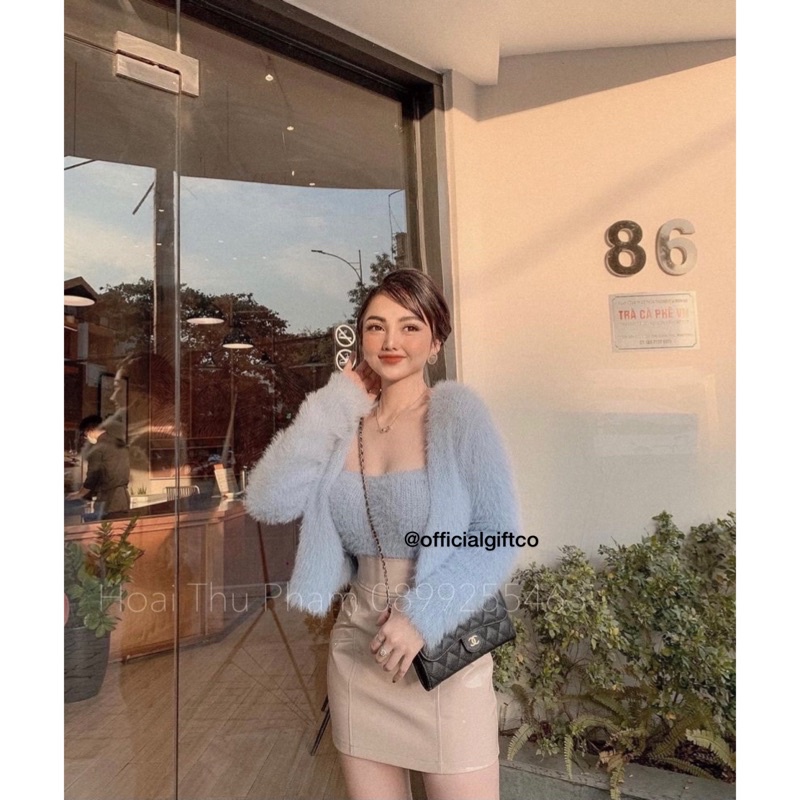 Juny Furry Set Outer Square tanktop Korean set crop tank outer fur cardigan bulu fluffy knit cardi