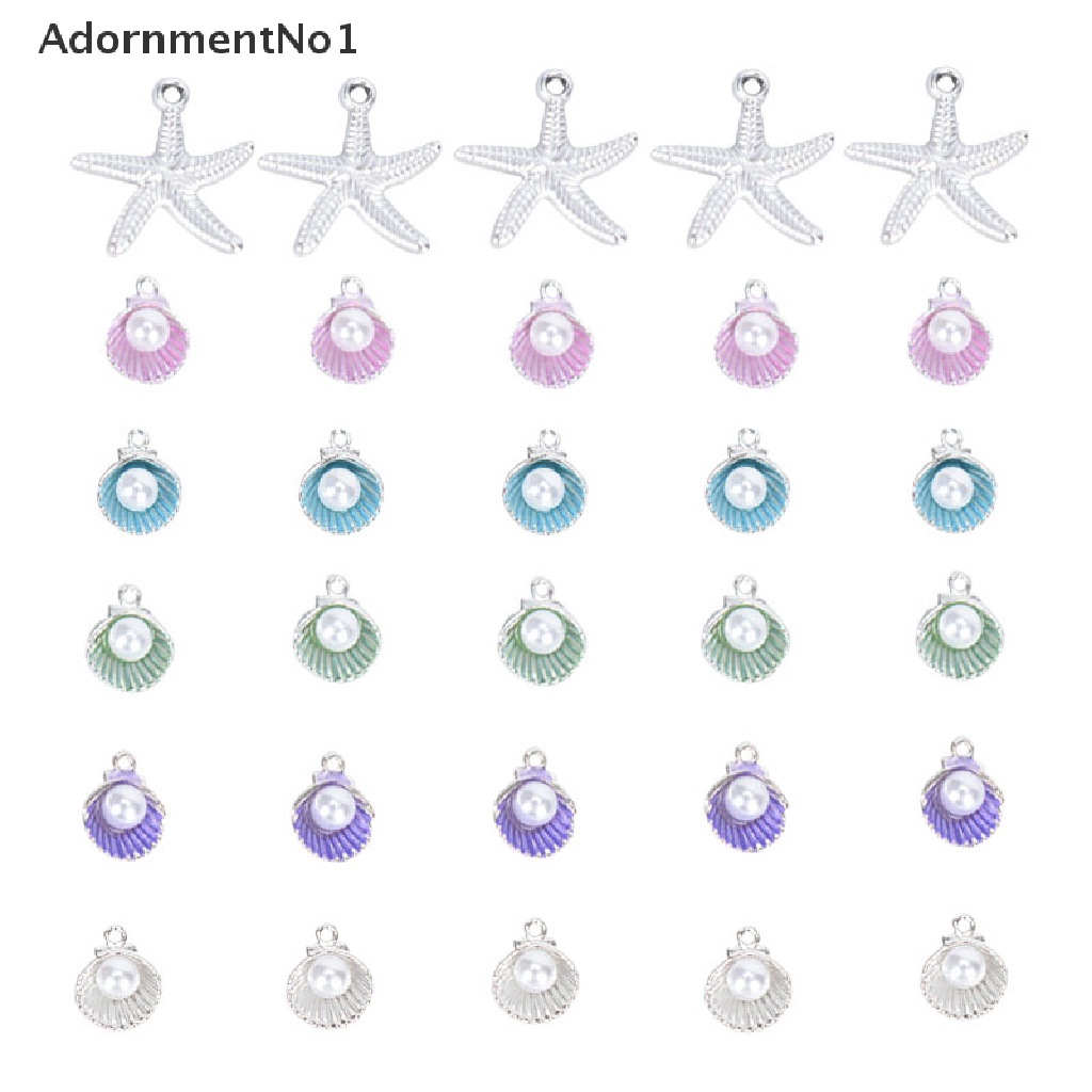 (AdornmentNo1) 10pcs / Set Liontin Enamel Bentuk Bintang Laut / Kerang / Mutiara Untuk DIY Perhiasan