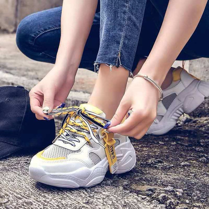 SEPATU OLAHRAGA WANITA PUTIH KOREA IMPORT SNEAKERS CEWEK SP-014 / C1 - KUNING, 38