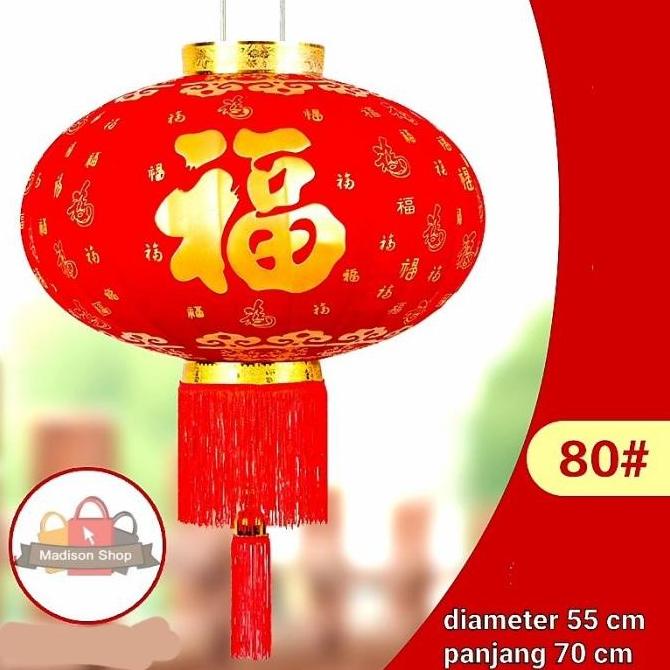 

Kirana_Abdi Lampion Fu Tulisan Lampion Merah Kain Beludru Murah Tenlung Imlek Emas