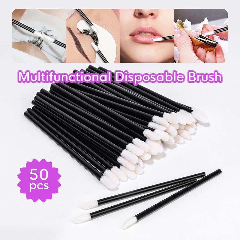 Genielash 50pcs / Set Brush Plastik Sekali Pakai Untuk Makeup / Kosmetik Wanita