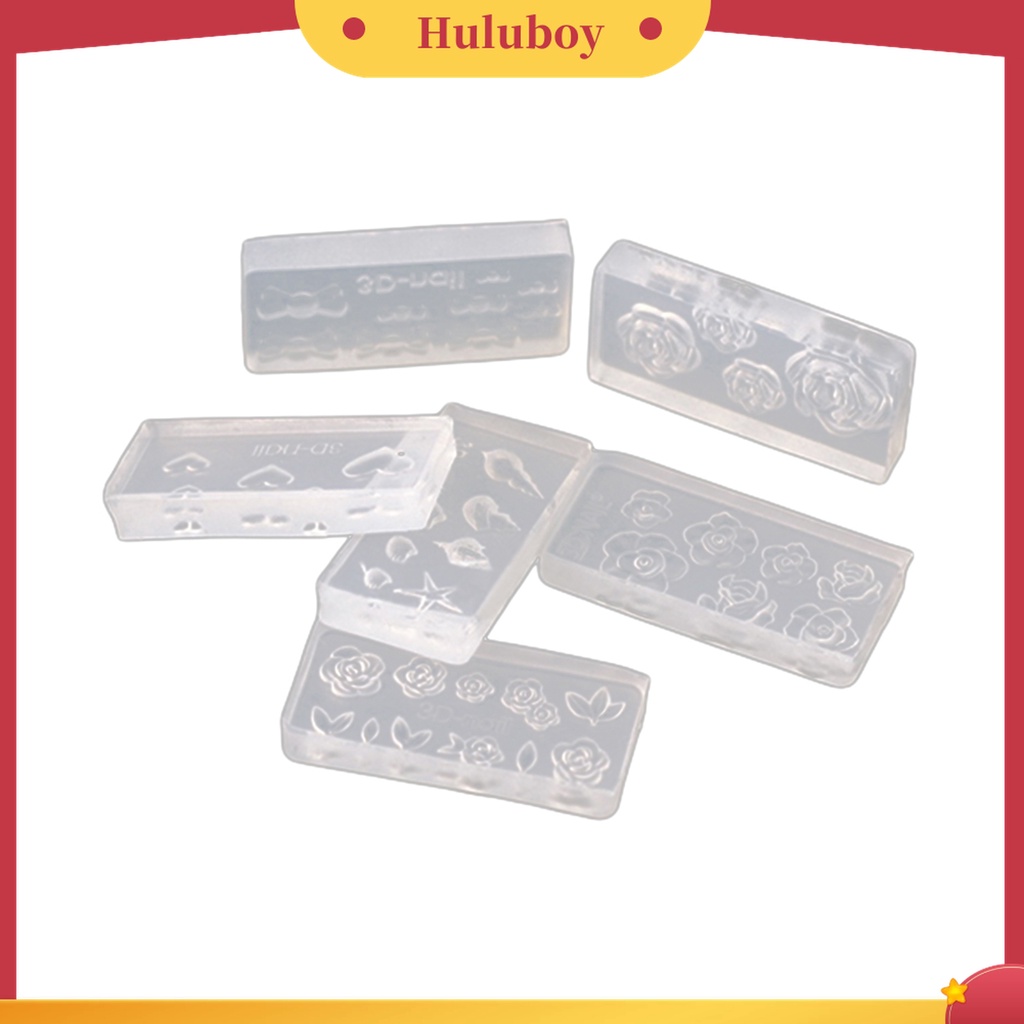 Huluboy Huluboy♡ 6pcs Cetakan Akrilik Transparan 3D Tahan Lama Untuk Nail Art