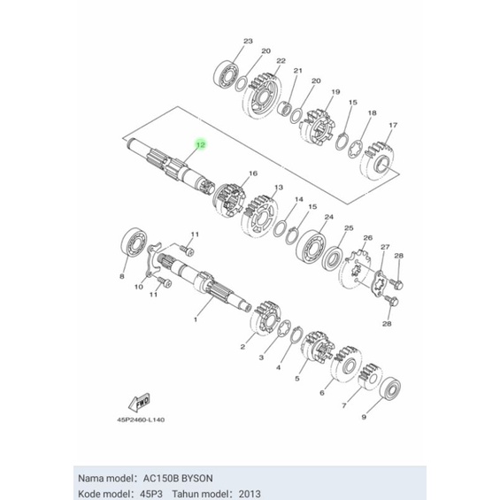 DRIVE AXLE AS GEAR GIR DEPAN BYSON ASLI ORIGINAL YAMAHA 45P E7402 00