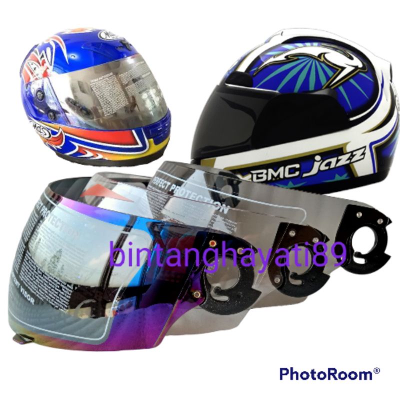 kaca visor helm BMC full face(BMC jazz) MDS full face(MDS 201) indek warna putih hitam pelangi