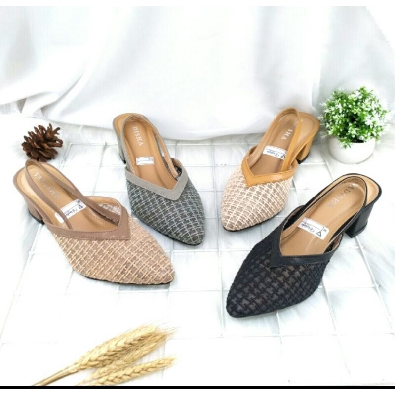 ELENVI - Sendal Wanita Hak Tahu 5cm Brokat Tali Belakang