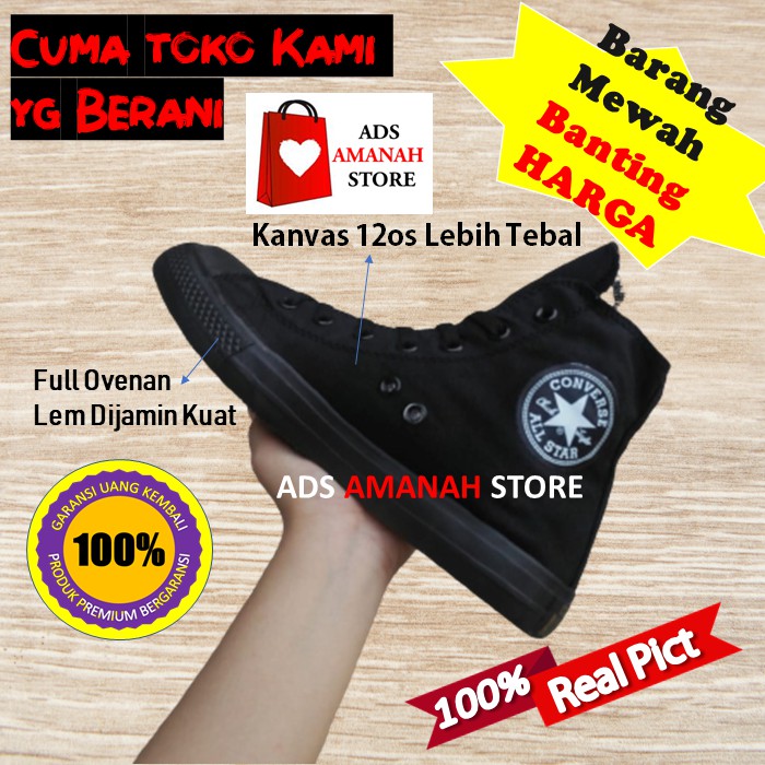 Sepatu Sneakers Sneaker Converse All Star Import Murah Premium Hight Full Hitam Black Pria Wanita