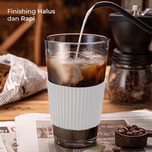 Gelas Minum Kopi Tumbler 450ml Anti Panas Kaca Glass Dengan Sedotan Silikon Simple Elegan Milk Cup