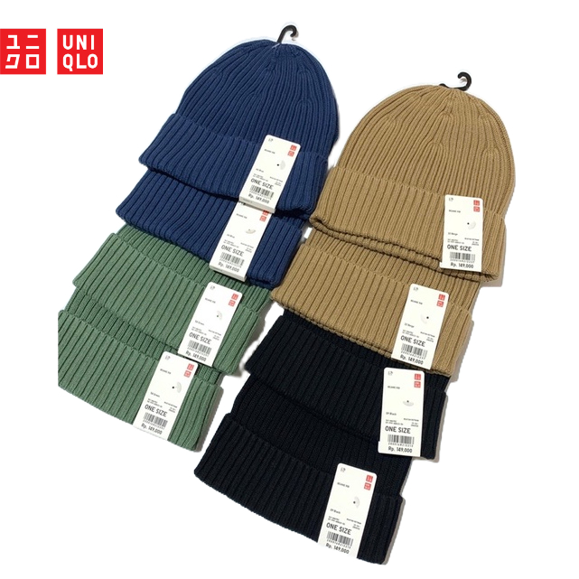 Topi beanie rib UNIQLO pria/wanita ORIGINAL