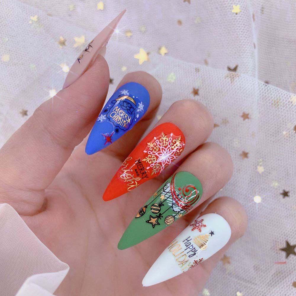 Agustina Natal Stiker Kuku Wanita Musim Dingin Bronzing Manikur Aksesoris Santa Claus Snowman Nail Art Dekorasi