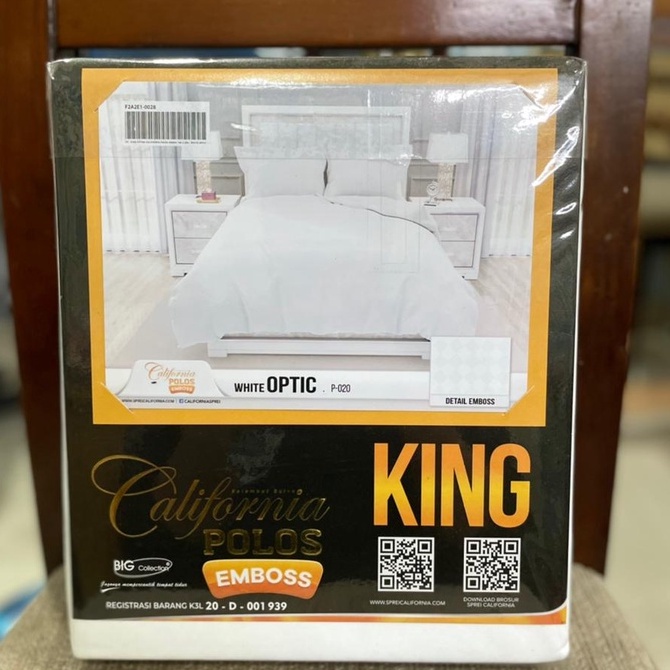 Sprei California Polos Emboss White Optic King Size - 180x200 / Sprei Polos California