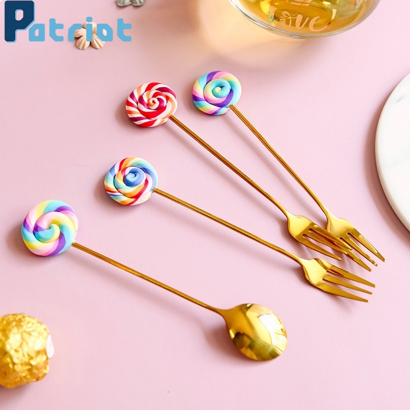 304 Stainless Steel  Donut Lollipop Fork Spoon Kid Cutlery Dinnerware Accessories for Dessert ,Fruit,Honey ,Coffee,Dessert