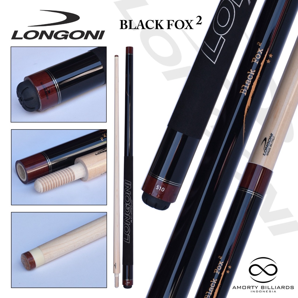 Longoni Carom Cue Black Fox 2 Black Alcantara / Stik Play