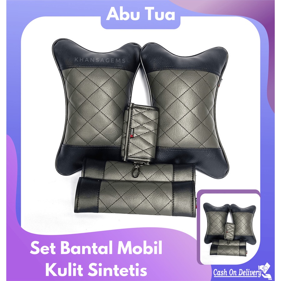 3 IN 1 Bantal Mobil Abu Tua Premium Nyaman &amp; Keren isi 2 bantal mobil 2 seatbelt dan 1dompet stnk