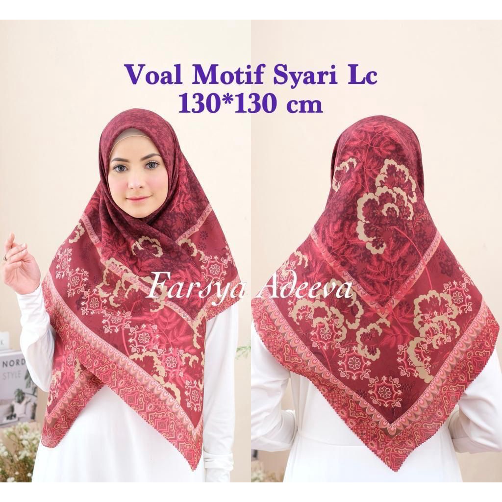 SERAGAM | New Hijab | 130 x 130 |Jilbab Segi Empat Syari Motif LC | Farsya Adeeva Voal Motif Syari L